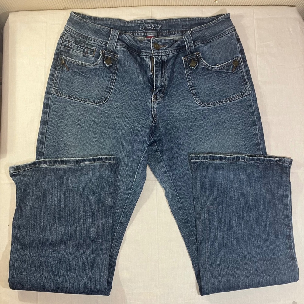 Gitano Womens 16W Blue Bootcut Jeans Medium Wash Mid Rise Flap Pockets Denim
